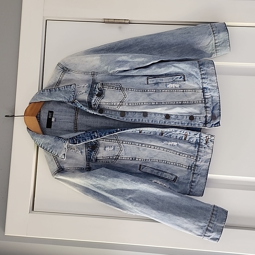 KUT from The Kloth light wash distressed jean jacket!